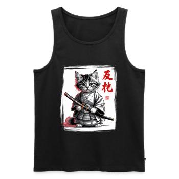 Samurai Cat Funny Kitten, Japanese Art - Men's Premium Organic Tank Top - black - Front - AI Model Male 178 light (178cm)
