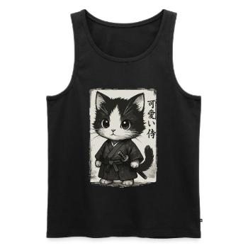 Chat samouraï, chaton kawaii, art japonais - Débardeur bio Premium Homme - noir - Devant - Michal (187cm)