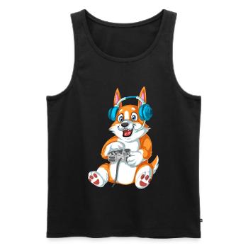 Corgi Gamer – Perfekte Geschenk-Vibes - Männer Premium Bio Tank Top - Schwarz - Vorne - Michal (187cm)