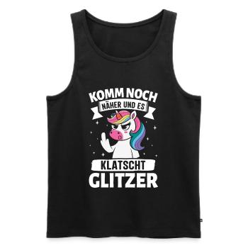 Malle KOMM NOCH NÄHER UND ES KLATSCHT - Männer Premium Bio Tank Top - Schwarz - Vorne - Michal (187cm)