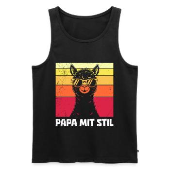 Vaterschaft PAPA MIT STIL Retro Lama Lustiges - Männer Premium Bio Tank Top - Schwarz - Vorne - Michal (187cm)