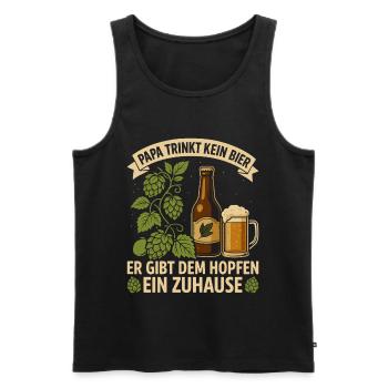 Bierfan PAPA TRINKT KEIN BIER ER GIBT DEM HOPFEN - Männer Premium Bio Tank Top - Schwarz - Vorne - Michal (187cm)