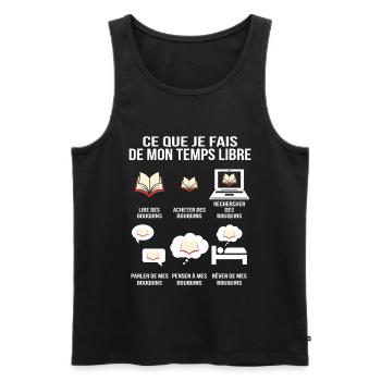 Ce que je fais de mon temps libre Bouquins Addict - Débardeur bio Premium Homme - noir - Devant - Michal (187cm)