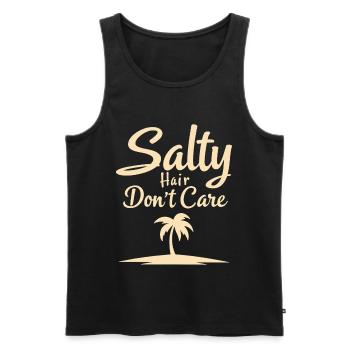 Salty Hair Don't Care Beach T-Shirt - Men's Premium Organic Tank Top - black - Front - AI Model Male 178 light (178cm)