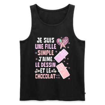 Je Suis Une Fille Simple Dessin et Chocolat - Débardeur bio Premium Homme - noir - Devant - Michal (187cm)