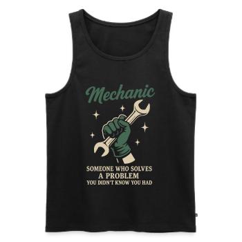 Mécanicien, résolveur de problèmes, garage, dicton drôle - Débardeur bio Premium Homme - noir - Devant - Michal (187cm)