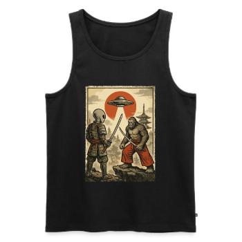 Samouraï Bigfoot Alien Guerrier japonais, Ninja - Débardeur bio Premium Homme - noir - Devant - Michal (187cm)