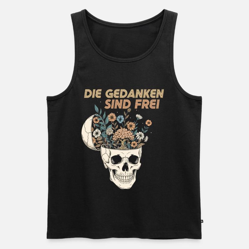 Blumen im Schädel mit Botschaft - Männer Premium Bio Tank Top - Schwarz