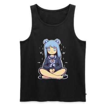 Illustration de fille aux cheveux bleus kawaii - Débardeur bio Premium Homme - noir - Devant - AI Model Male 178 light (178cm)