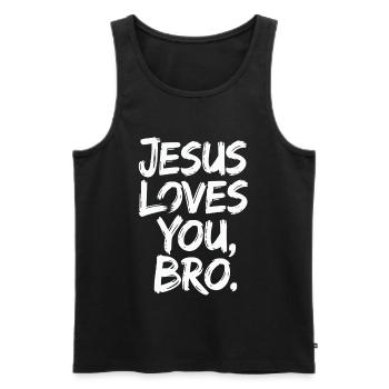 Jesus Loves You, Bro - Inspirational Message - Men's Premium Organic Tank Top - black - Front - AI Model Male 178 light (178cm)