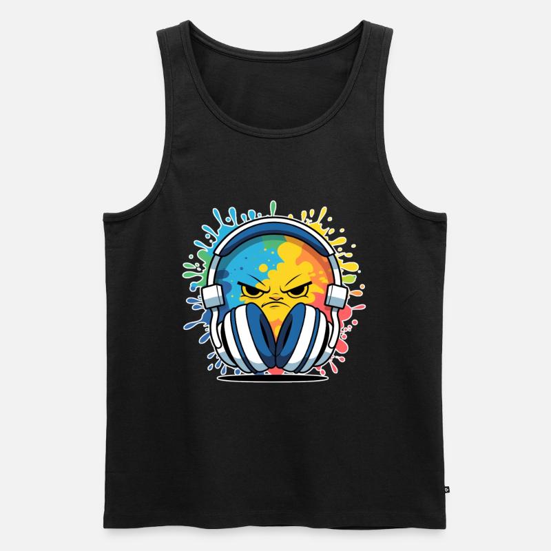 Kompakte DJ-Cartoon mit Kopfhörern - Männer Premium Bio Tank Top - Schwarz