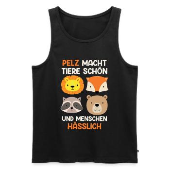 Bien-être animal LA FOURRURE REND LES ANIMAUX BEAUX, PAS LES GENS - Débardeur bio Premium Homme - noir - Devant - AI Model Male 178 light (178cm)