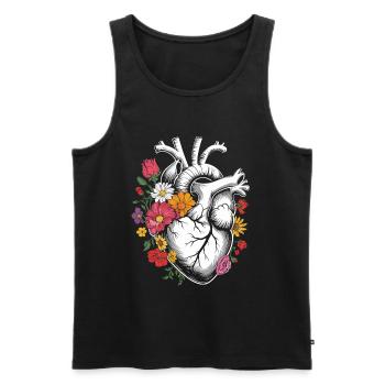 Flower heart with anatomical heart design - Men's Premium Organic Tank Top - black - Front - Michal (187cm)