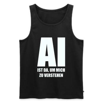 AI is here to understand me - in white - Men's Premium Organic Tank Top - black - Front - Michal (187cm)