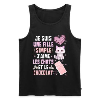 Je suis une fille Simple Chats et Chocolat - Débardeur bio Premium Homme - noir - Devant - Michal (187cm)