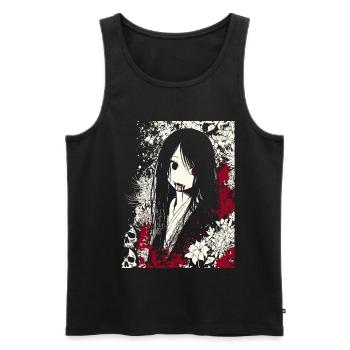 Horreur manga fille en kimono aux yeux rouges - Débardeur bio Premium Homme - noir - Devant - AI Model Male 178 light (178cm)