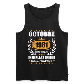 Vintage October 1981, October 1981 Retro Gift - Men's Premium Organic Tank Top - black - Front - AI Model Male 178 light (178cm)