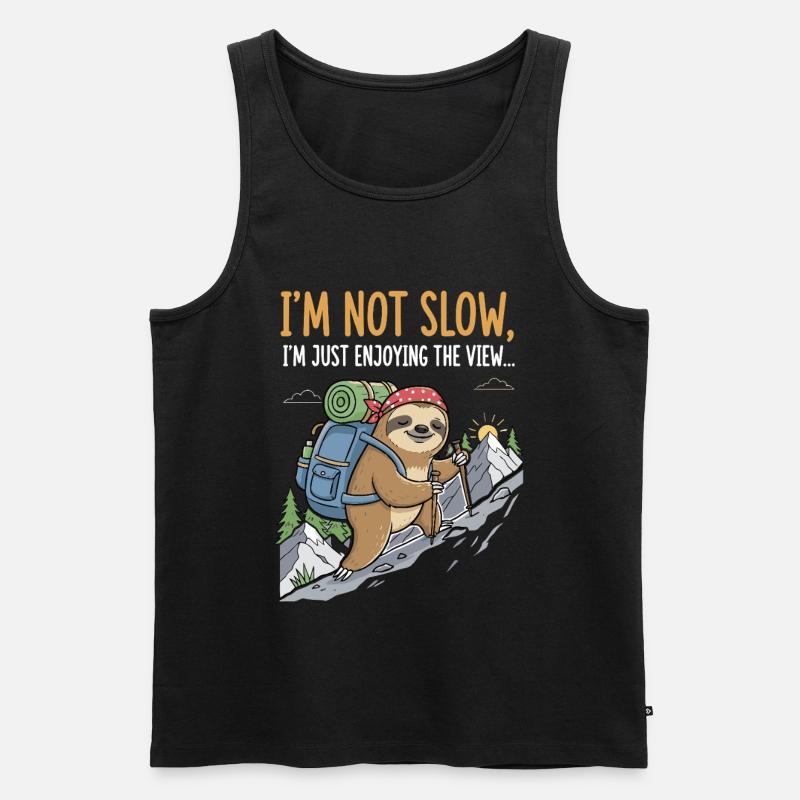Faultier beim Bergsteigen mit Aussicht - Männer Premium Bio Tank Top - Schwarz