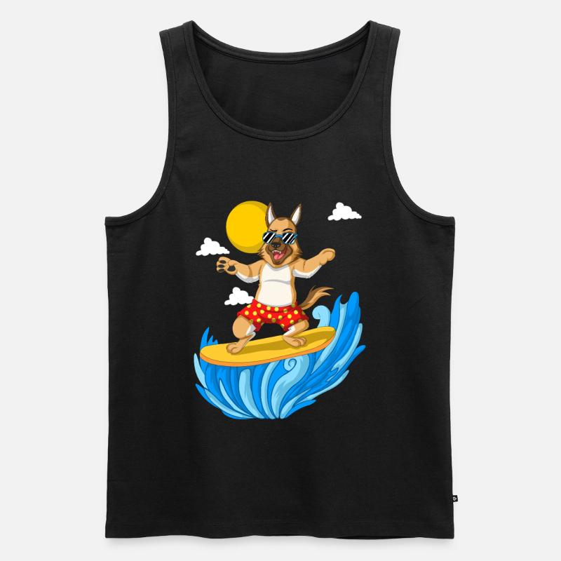 Surfender Deutscher Schäferhund - Männer Premium Bio Tank Top - Schwarz
