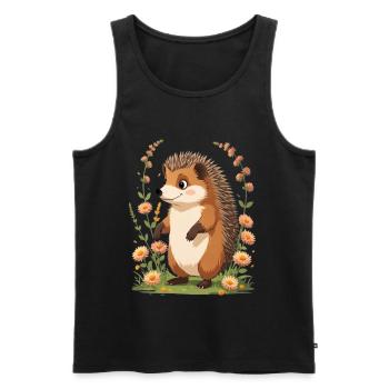Niedlicher Igel mit Blumenkranz - Männer Premium Bio Tank Top - Schwarz - Vorne - Michal (187cm)