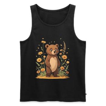 Cute bear friend on flower meadow - Men's Premium Organic Tank Top - black - Front - Michal (187cm)
