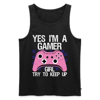 yes I'm a gamer girl try to keep up - Men's Premium Organic Tank Top - black - Front - Michal (187cm)