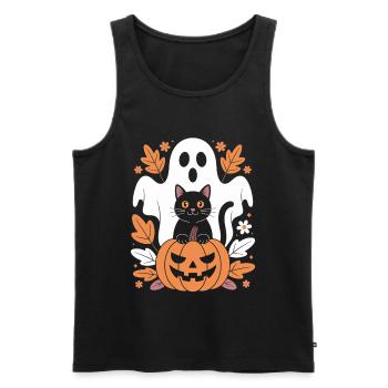 Ghost Pumpkin Cat Cute Halloween Autumn - Men's Premium Organic Tank Top - black - Front - Michal (187cm)