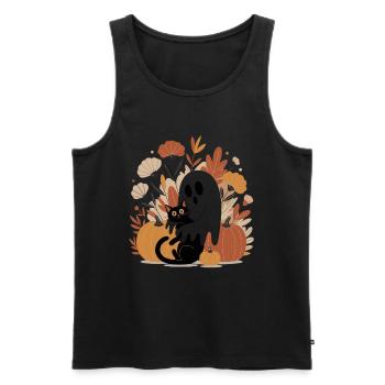 Ghost Pumpkin Cat Cute Halloween Autumn - Men's Premium Organic Tank Top - black - Front - Michal (187cm)