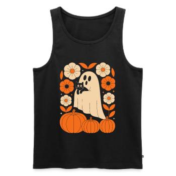 Geist Kürbis Katze Vintage Blumen Halloween Herbst - Männer Premium Bio Tank Top - Schwarz - Vorne - AI Model Male 178 light (178cm)