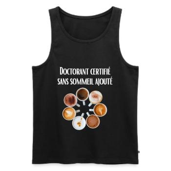Doctorant certifié sans sommeil ajouté - Débardeur bio Premium Homme - noir - Devant - AI Model Male 178 light (178cm)