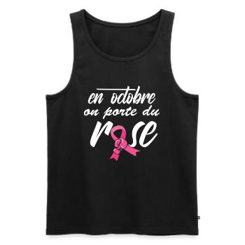Octobre Rose 2025 Cancer du Sein Sensibilisation - Débardeur bio Premium Homme - noir - Devant - Michal (187cm)