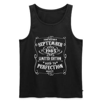 Legends were born in September 1985 - Men's Premium Organic Tank Top - black - Front - AI Model Male 178 light (178cm)