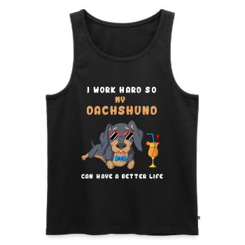 I Work Hard Dachshund Tee - Men's Premium Organic Tank Top - black - Front - AI Model Male 178 light (178cm)