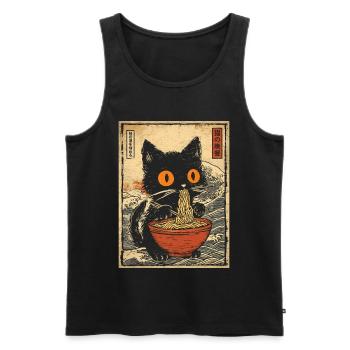 Ramen Cat Japon Vague Rétro Manga Motif - Débardeur bio Premium Homme - noir - Devant - Michal (187cm)