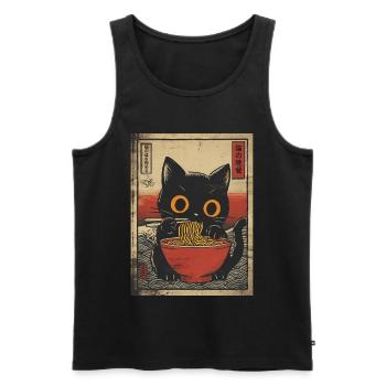 Ramen Cute Cat Japan Wave Retro Manga Motif - Men's Premium Organic Tank Top - black - Front - Michal (187cm)