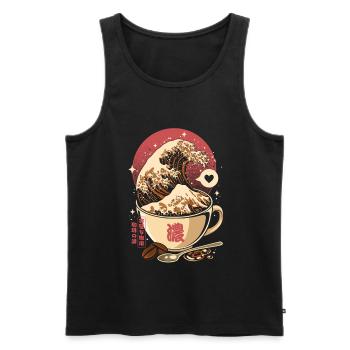 Tasse Océan de Café et Vagues Kanagawa Japonaises - Débardeur bio Premium Homme - noir - Devant - AI Model Male 178 light (178cm)