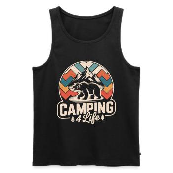 Adventure camping shirt with bear motif - Men's Premium Organic Tank Top - black - Front - AI Model Male 178 light (178cm)