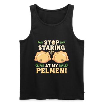 Pelmeni Pelmenis Arrête de regarder mon Pelmeni - Débardeur bio Premium Homme - noir - Devant - Michal (187cm)