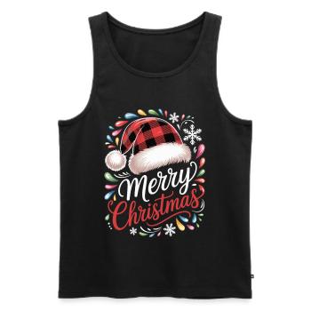 Merry Christmas Shirt with Check Hat - Men's Premium Organic Tank Top - black - Front - AI Model Male 178 light (178cm)