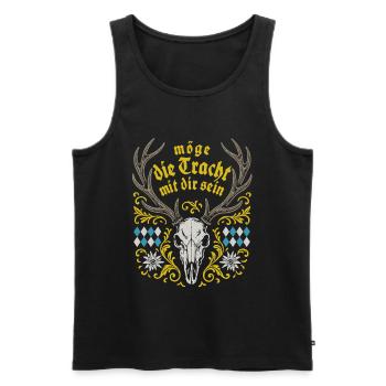 Möge die Tracht mit dir sein - Festzelt & Gaudi - Männer Premium Bio Tank Top - Schwarz - Vorne - AI Model Male 178 light (178cm)