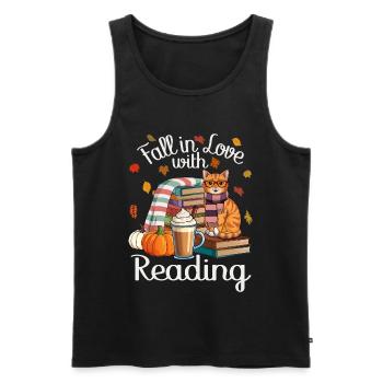 Autumn Cat Books Pumpkin Spice Latte - Men's Premium Organic Tank Top - black - Front - AI Model Male 178 light (178cm)