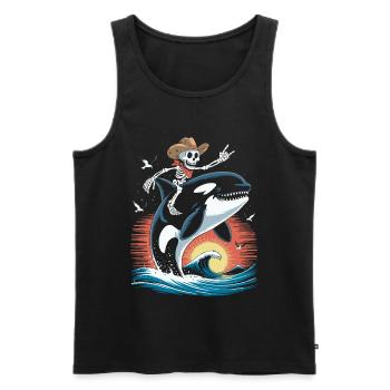 Cow-boy squelette sur la scène des vagues d’orque - Débardeur bio Premium Homme - noir - Devant - AI Model Male 178 light (178cm)