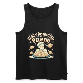 Pelmeni Pelmenis Easily Distracted By Pelmeni - Männer Premium Bio Tank Top - Schwarz - Vorne - Michal (187cm)