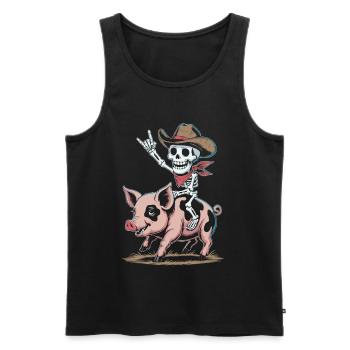 Un cow-boy squelette chevauche un cochon - Débardeur bio Premium Homme - noir - Devant - Michal (187cm)