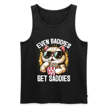 Cool Cat Meme – Even Baddies Get Saddies Funny Pop - Débardeur bio Premium Homme - noir - Devant - AI Model Male 178 light (178cm)