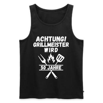 Attention Grill Master fête 50 ans – Drôle de barbecue T-Shir - Débardeur bio Premium Homme - noir - Devant - AI Model Male 178 light (178cm)