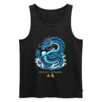 Ozean-Drache | Ocean's Wisdom - Männer Premium Bio Tank Top - Schwarz - Vorne - AI Model Male 178 light (178cm)