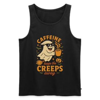 Koffein hält das Gruseln von Halloween lustig fern - Männer Premium Bio Tank Top - Schwarz - Vorne - AI Model Male 178 light (178cm)