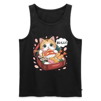 Kawaii Katze mit Sushi - Männer Premium Bio Tank Top - Schwarz - Vorne - AI Model Male 178 light (178cm)