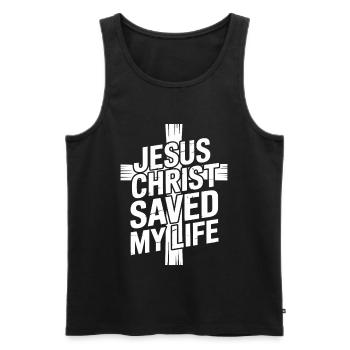  Jesus Christus hat mein Leben gerettet - Männer Premium Bio Tank Top - Schwarz - Vorne - Michal (187cm)
